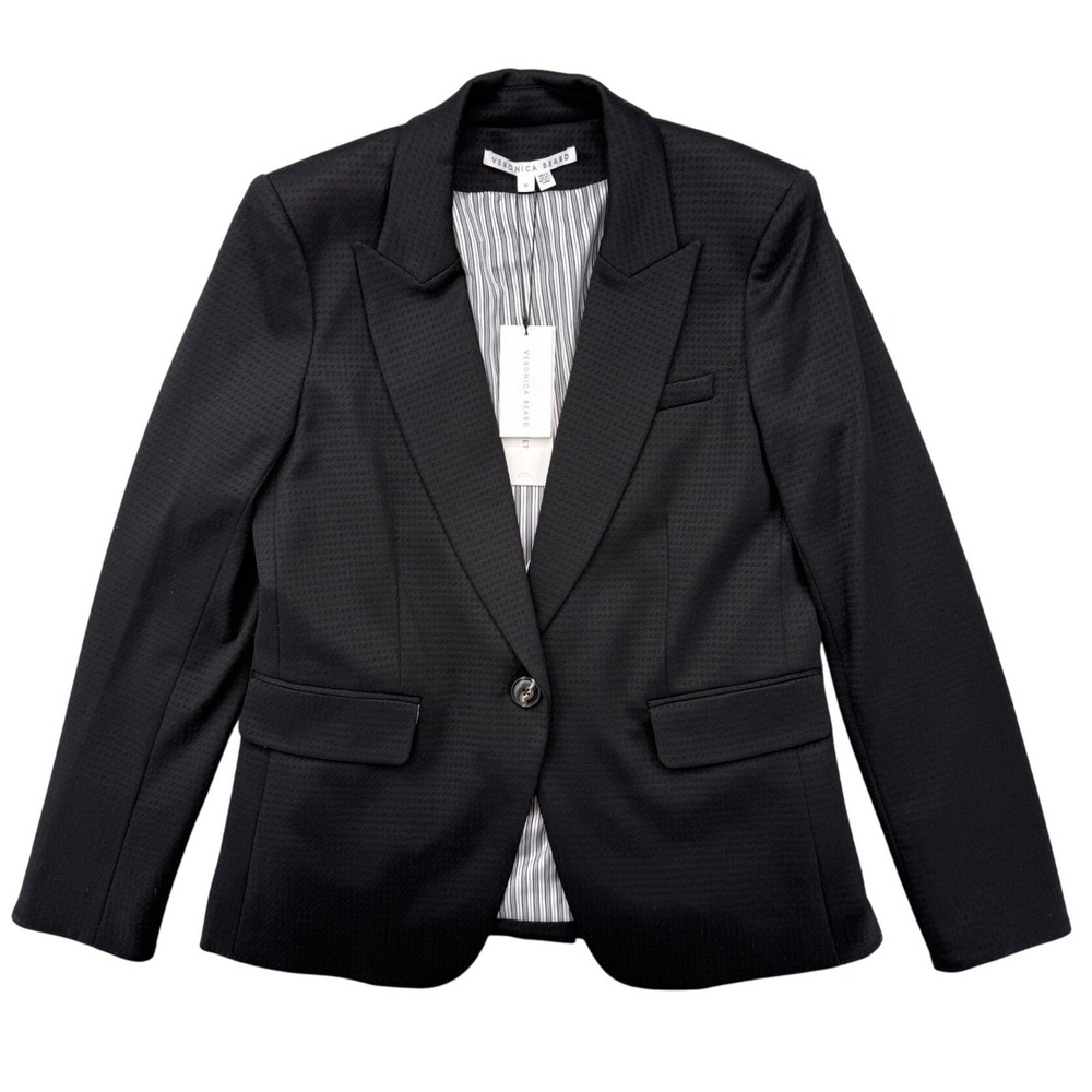 Veronica Beard Cutaway Dickey Blazer Jacket 10 Black Houndstooth Schoolboy NEW